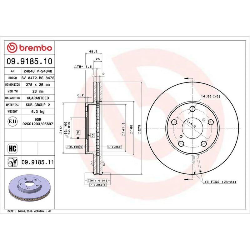 Brembo 2 x Internally Vented Brake Discs fits Toyota Rav 4 2000-2005 1.8 2.0
