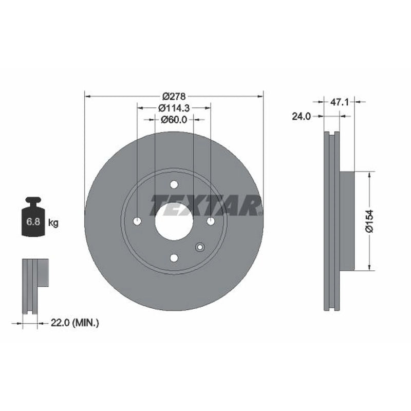 Textar 2 x Vented Front Brake Discs 92227303