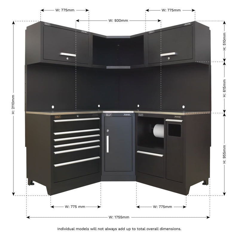 Sealey Premier Premier Corner Storage System with Stainless Worktop 1.7m Sealey Premier - Dynamic Drive