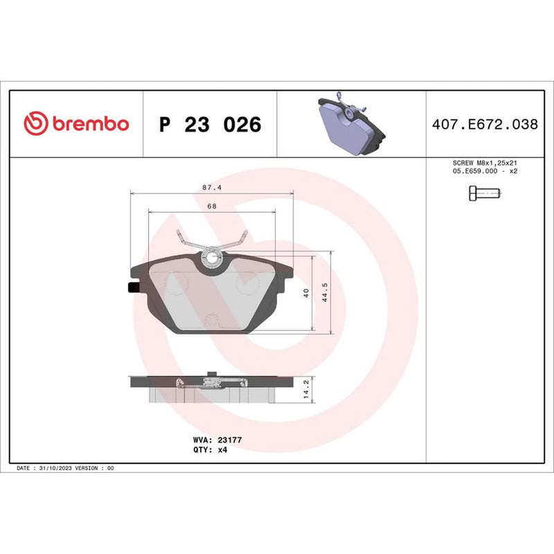Brembo Rear Brake Pad Set fits Alfa Romeo 145 1994-2001 1.4 1.6 1.7 1.8 1.9 2.0