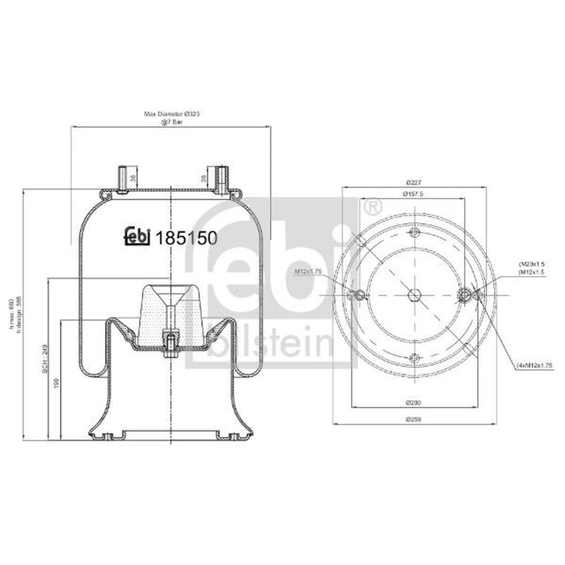 Febi Air Suspension Bellow 259mm 185150