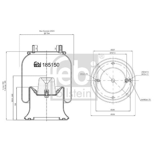 Febi Air Suspension Bellow 259mm 185150