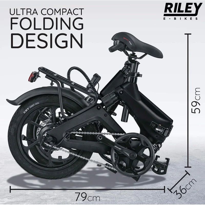 Riley RB1 Foldable E-bike - Black 45-50km Range 250w Motor UK Camping And Leisure - Dynamic Drive