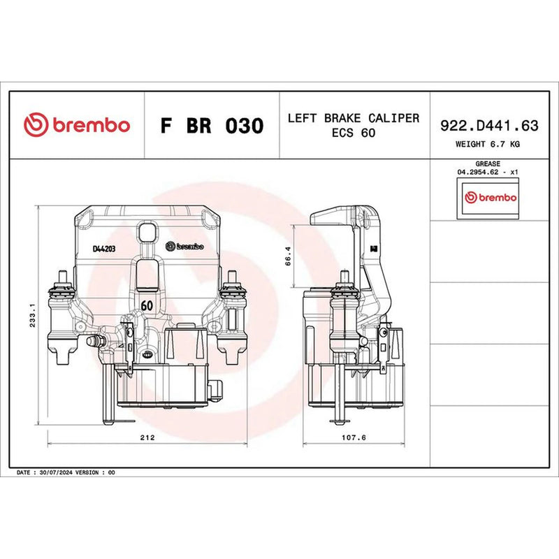 Brembo Brake Caliper Assembly Rear Left fits Iveco Daily VI 2014-2021