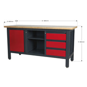 Sealey Workstation with 3 Drawers 1 Cupboard & Open Storage AP1905B Sealey - Dynamic Drive