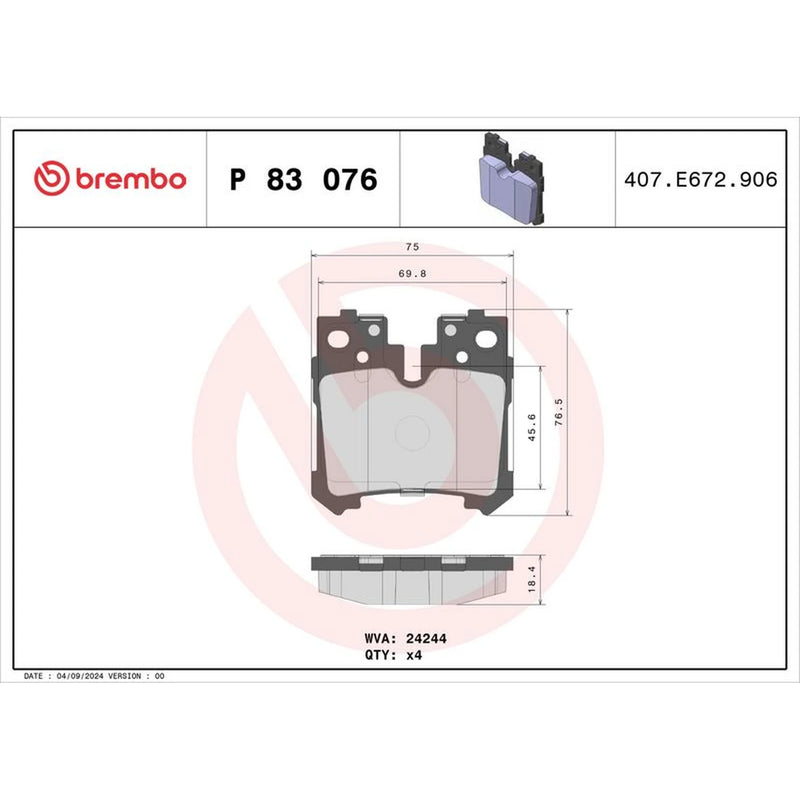 Brembo 4 x Rear Brake Pad Set fits Lexus Ls 2006-2009