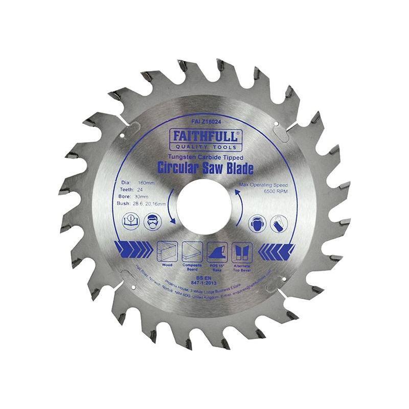 Faithfull TCT Circular Saw Blade 160 x 30mm x 24T POS Faithfull - NN4 Online