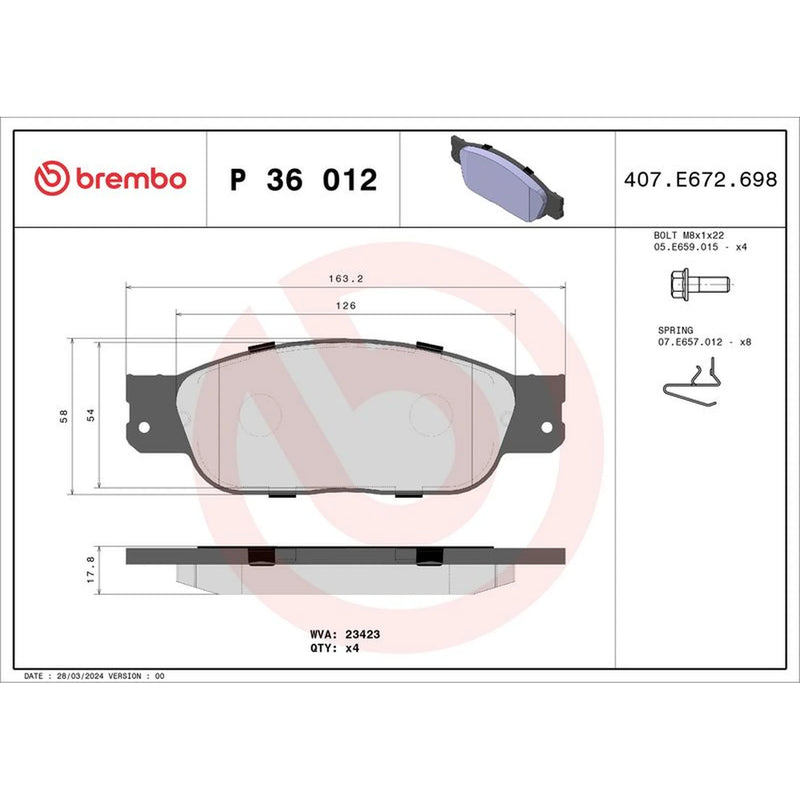 Brembo 4 x Front Brake Pad Set fits Ford Usa Thunderbird 2000-2005 4.0