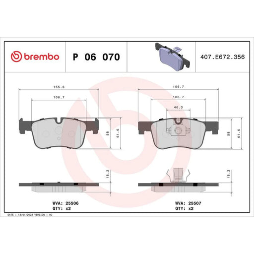 Brembo 4 x Front Brake Pad Set fits BMW 1 Sports Hatch 2011-2019