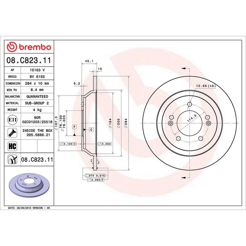 Brembo 2 x Solid Brake Discs fits Kia Carens IV 2013-2018 1.6 1.7 2.0