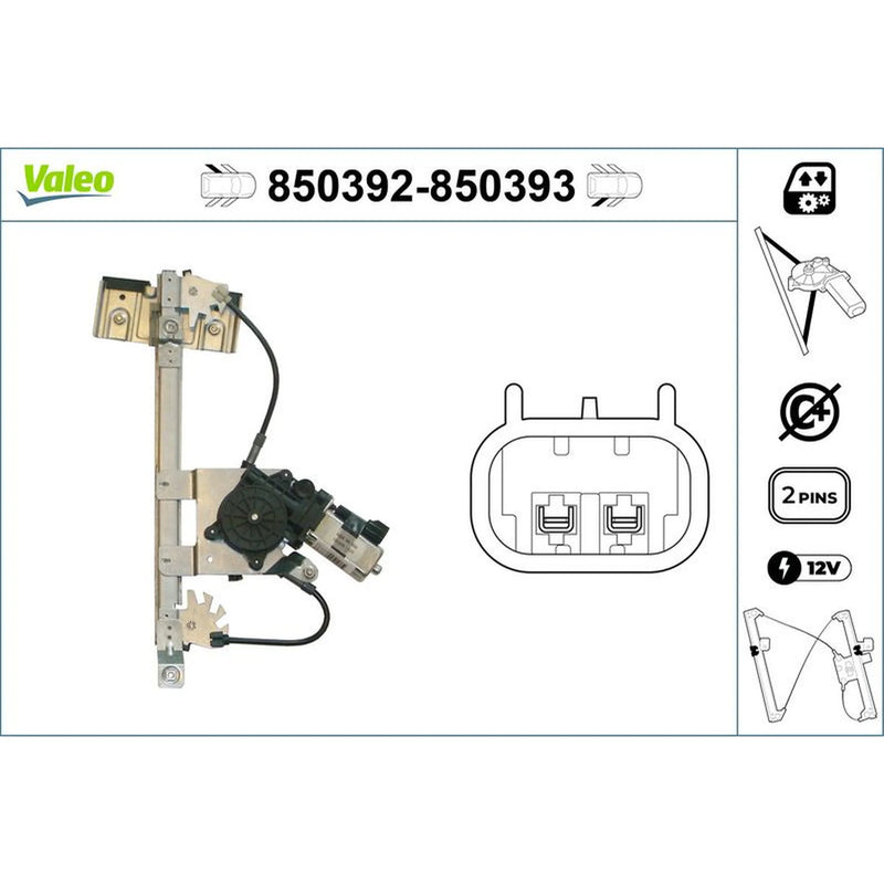 Valeo Electric Window Regulator Lifter Right Rear 850393