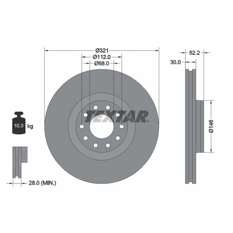 Textar 2 x Vented Front Brake Discs 92154703