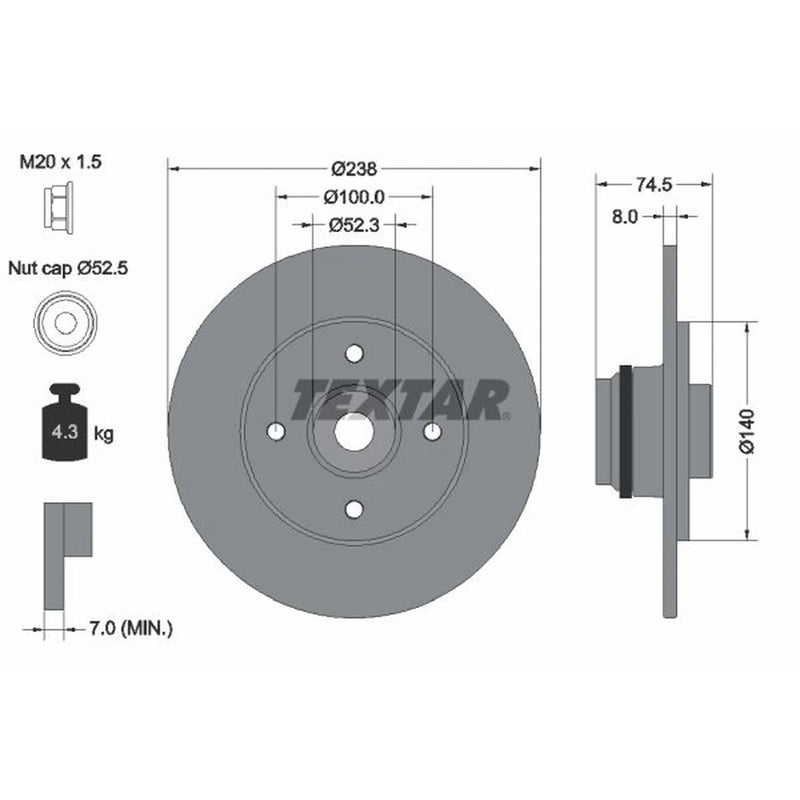 Textar 2 x Solid Rear Brake Discs 92154003-x2