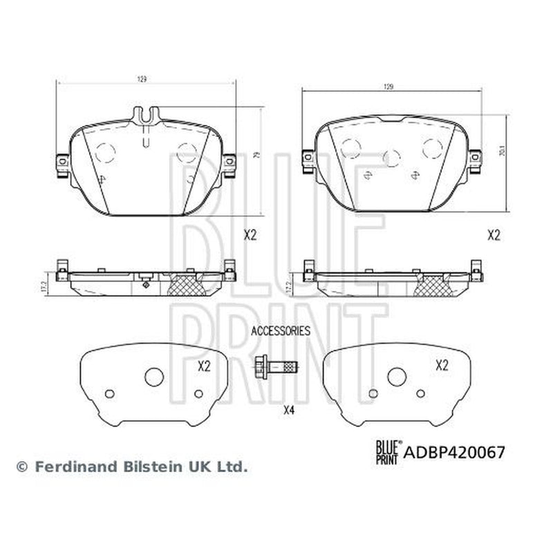 Blue Print Rear Brake Pad Set fits Mercedes-Benz Cls 2017-2018 257.359 257.361
