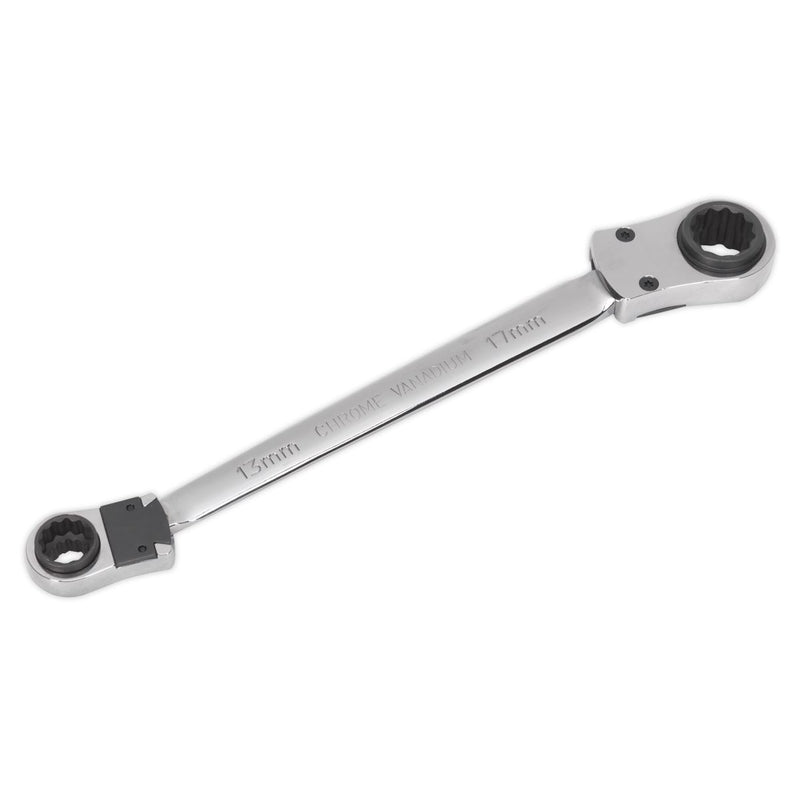 Sealey Ratchet Ring Spanner 4 in 1 Reversible Metric Chrome Vanadium Steel Sealey  - Dynamic Drive