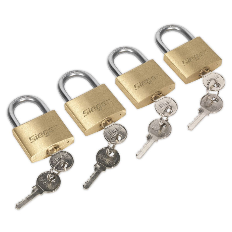 Sealey Brass Body Padlock with Brass Cylinder 40mm Keyed Alike Pack of 4 S0992 Siegen by Sealey - Dynamic Drive