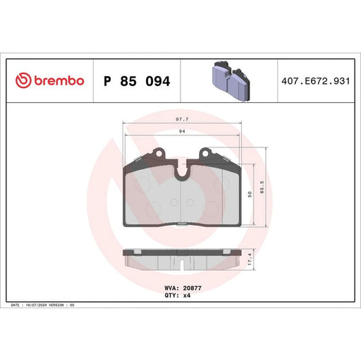 Brembo 4 x Rear Brake Pad Set fits Audi 80 B4 1994-1995