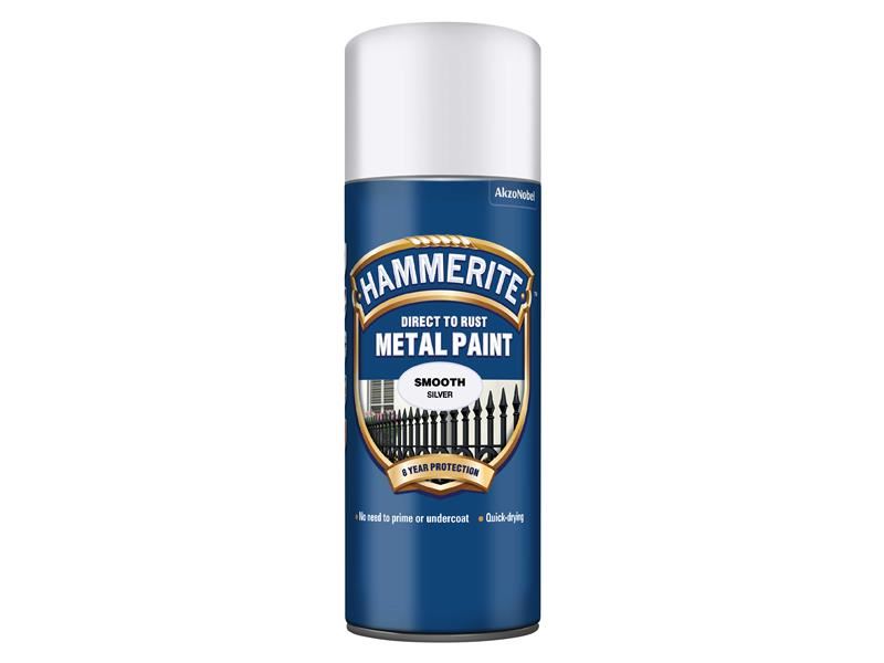 Hammerite Direct to Rust Smooth Finish Aerosol Silver 400ml Hammerite - Town Tools