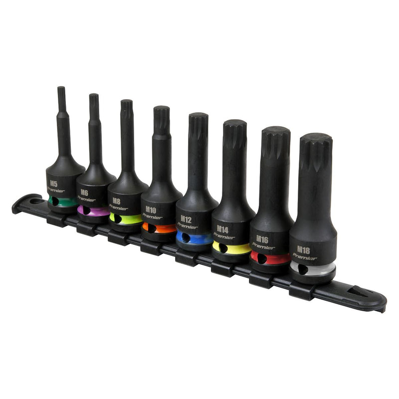 Sealey Premier Premier Spline Impact Socket Bit Set 1/2"Sq Drive 8pc AK56004 Sealey Premier - Dynamic Drive