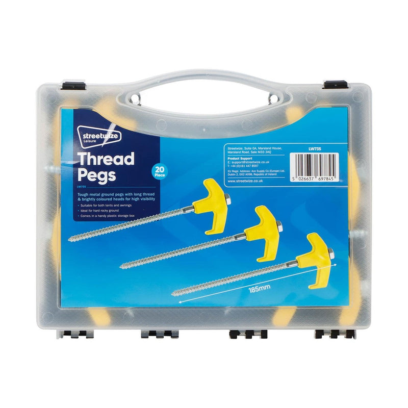 Leisurewize 20Pc Screw in Threaded HD Ground Pegs Set 7.4x185mm Leisurewize - NN4 Online