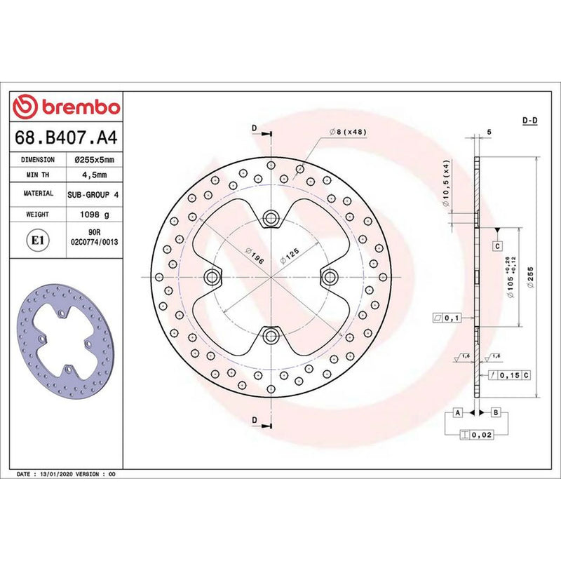 Brembo Rear Brake Rigid Brake Disc Discs & Pads fits Triumph Tiger 2011-2017