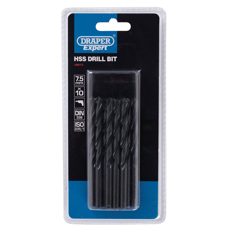 Draper HSS Drill Bit, 7.5mm (Pack of 10) 38812 Draper - Dynamic Drive