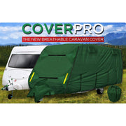 CoverPro Premium Breathable 4-Ply Full Green Caravan Cover - Fits 14-17ft FREE BAG & HITCH COVER CPL  - Dynamic Drive