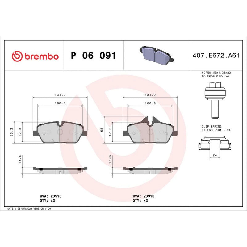 Brembo 4 x Front Brake Pad Set fits BMW I3 2013 on