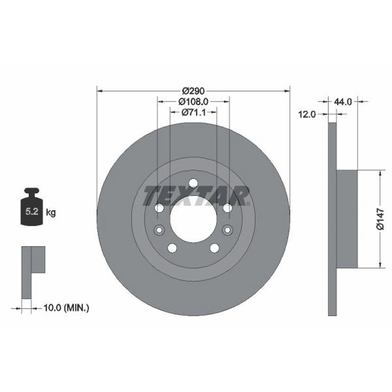 Textar 2 x Solid Rear Brake Discs 92238003-x2