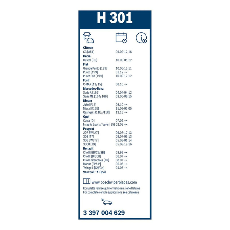 Bosch Conventional Wiper Blade 300mm — H301 fits Abarth Grande Punto 2007-2010