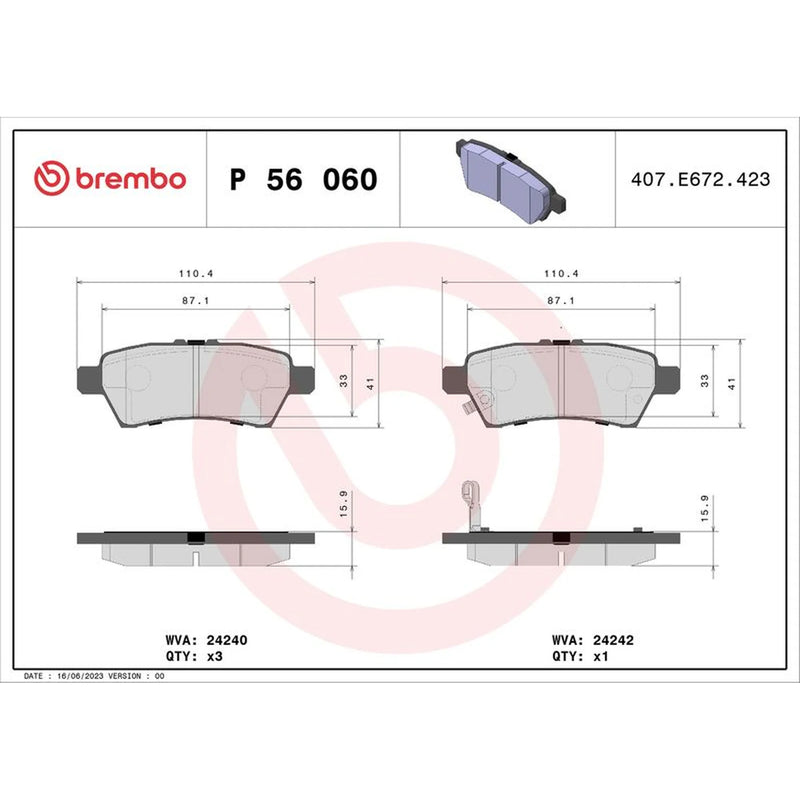 Brembo 4 x Rear Brake Pad Set fits Nissan Navara NP300 2005-2007 2.5