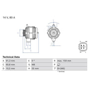 Bosch Car Alternator 12V 0 986 086 890