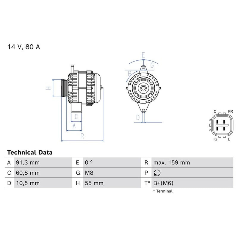 Bosch Car Alternator 12V 0 986 086 890