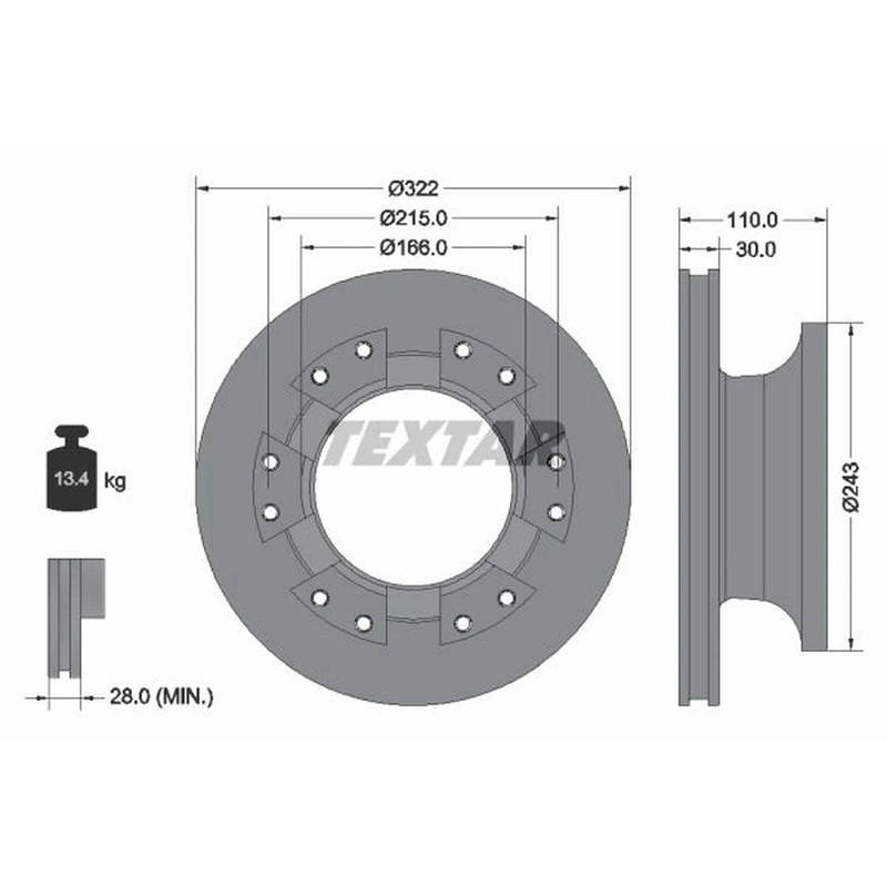 Textar 2 x Internally Vented Brake Discs 93276100
