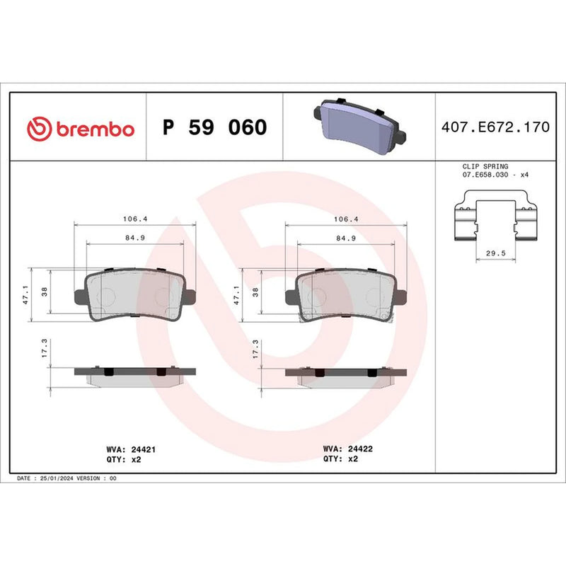 Brembo 4 x Rear Brake Pad Set fits Chevrolet Malibu 2012 on 2.0 2.4