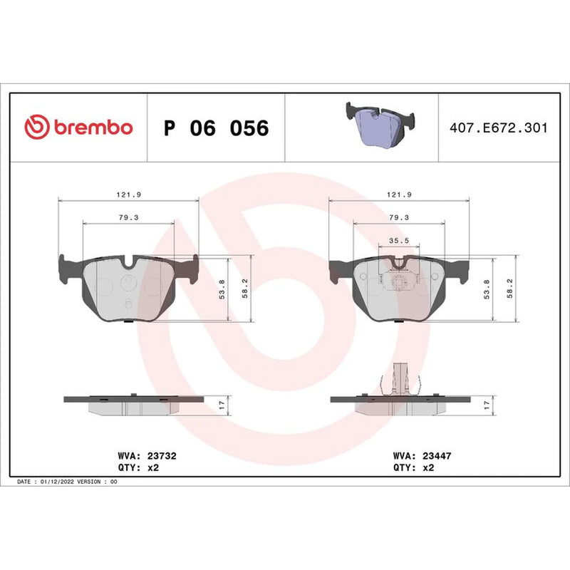 Brembo 4 x Rear Brake Pad Set fits BMW X5 2006-2018 3.0