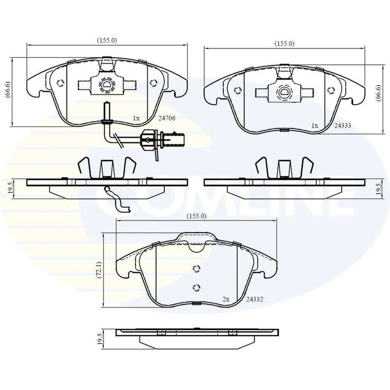Comline 4 x Front Brake Pad Set fits Audi A4 Allroad B8 2009-2016 2.0 3.0