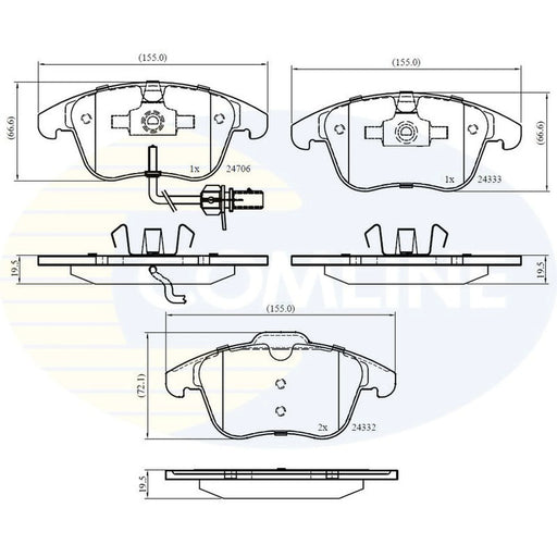 Comline 4 x Front Brake Pad Set fits Audi A4 Allroad B8 2009-2016 2.0 3.0