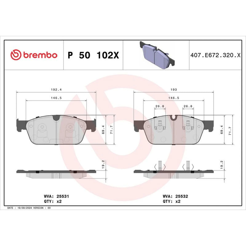 Brembo 4 x Front Brake Pad Set fits Mercedes-Benz Gl-Class 2012-2015