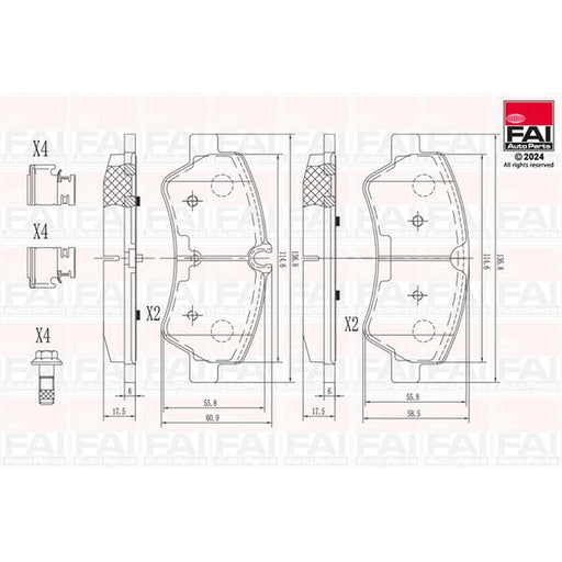 FAI Rear Brake Pad Set fits Ford Tourneo Custom V362 Bus 2012-2023 1.0 2.0 2.2