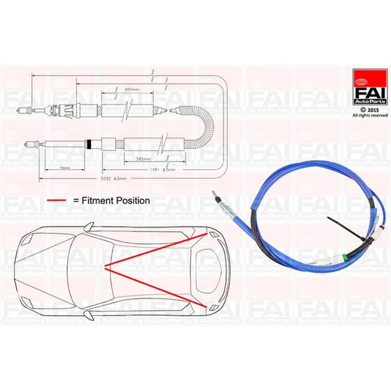 FAI Handbrake Cable Left Rear fits Citroën C4 2004-2011 1.4 1.6 2.0
