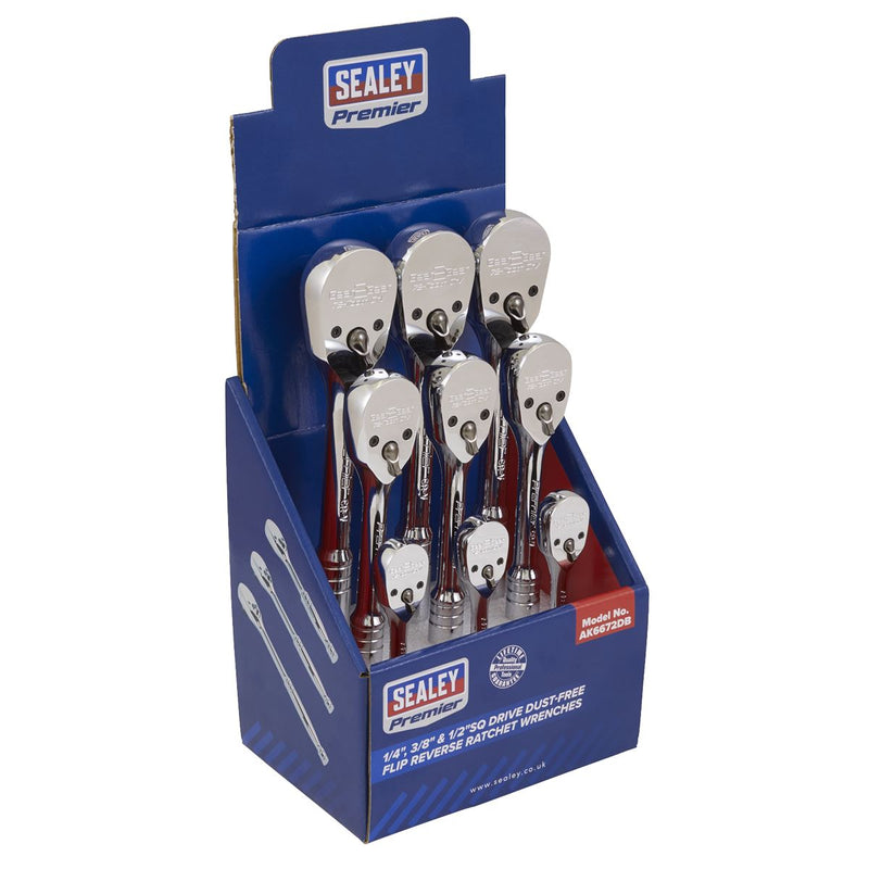 Sealey Ratchet Wrenches 1/4" 3/8" & 1/2"Sq Drive Pear-Head Flip Reverse Display Sealey - Dynamic Drive