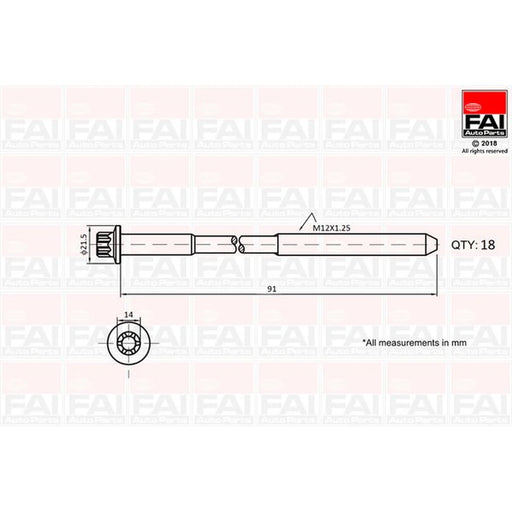 FAI Cylinder Head Bolt Set M12 x 1.25 fits Mitsubishi Triton 2005-2015 2.5