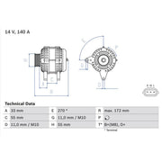 Bosch Car Alternator 12V fits Suzuki Grand Vitara II 2005-2015 1.9