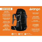 Vango Contour 65 Black Rucksack Backpack Vango - Bars 4 Cars
