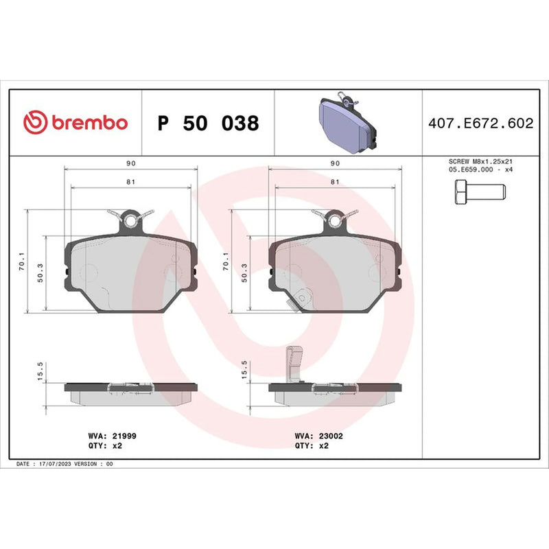 Brembo 4 x Front Brake Pad Set fits Smart Cabrio 2000-2004