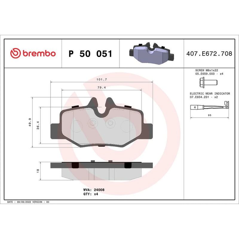 Brembo 4 x Rear Brake Pad Set fits Mercedes-Benz Viano 2003-2007