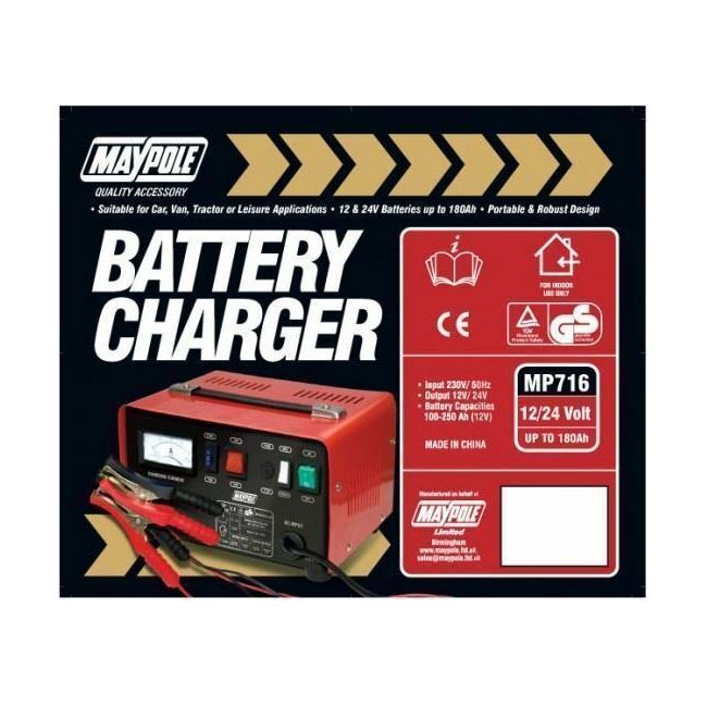 New Maypole MP716 12A Metal Battery Charger 12/24V Fast/Boost Mode Robust Steel Maypole  - Dynamic Drive
