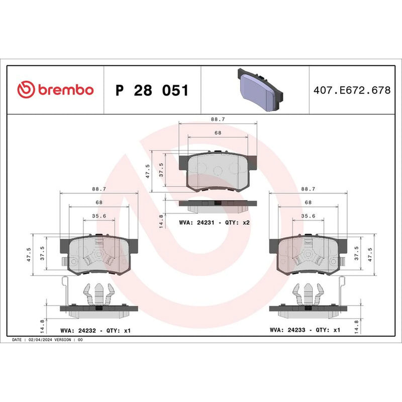 Brembo 4 x Rear Brake Pad Set fits Acura Legend II 1991-1996 3.2