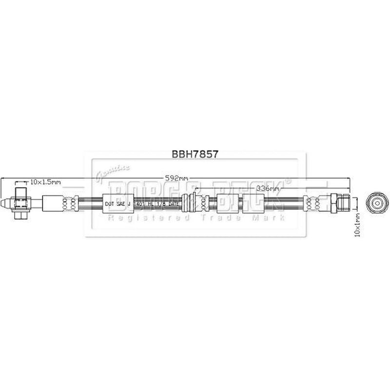 Borg & Beck Brake Hydraulic Hose Line Front Right BBH7857